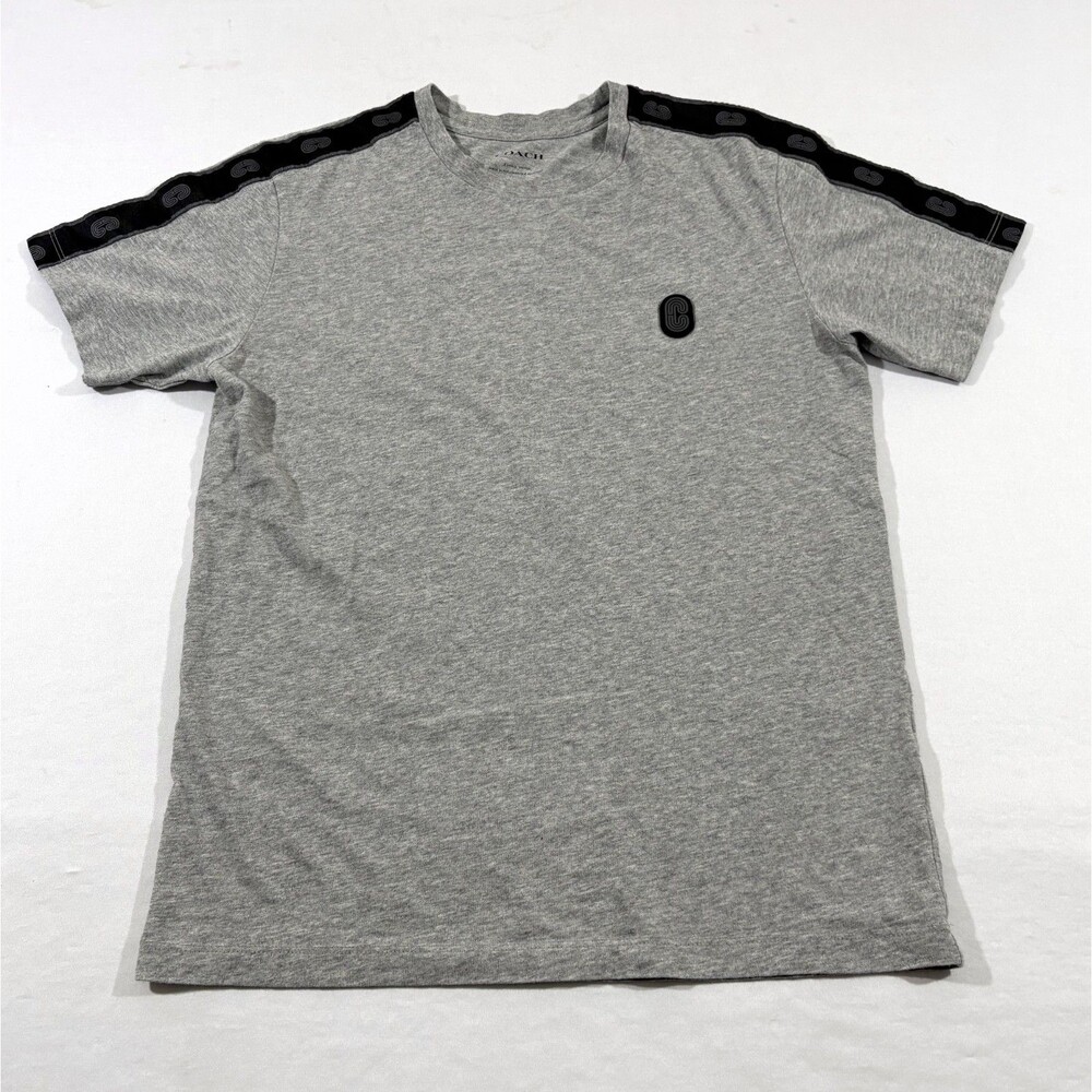 Coach Mens Signature Tape Crew Short Sleeve T-shirt Gray Cotton Tee Casual Sz XS